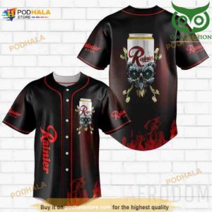 Skull Fire Rainier Beer 3D Baseball Jersey