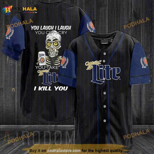 Skull Skeleton Miller Lite 3D Baseball Jersey Shirt