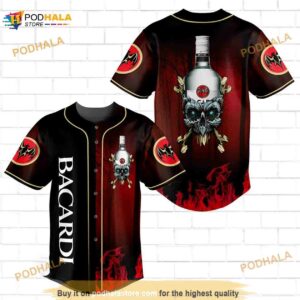 Skull With Bacardi 3D Baseball Jersey Shirt