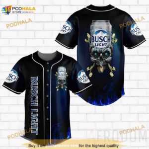 Skull With Busch Light 3D Baseball Jersey Shirt