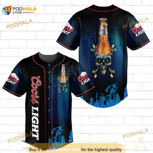 Skull With Coors Light 3D Baseball Jersey Shirt