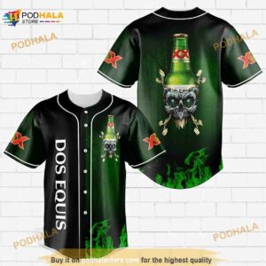 Skull With Dos Equis 3D Baseball Jersey Shirt