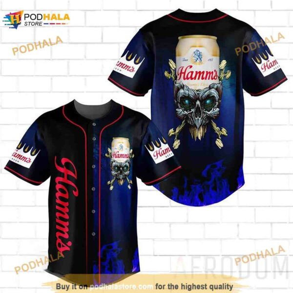 Skull With Hamm’s Beer 3D Baseball Jersey Shirt