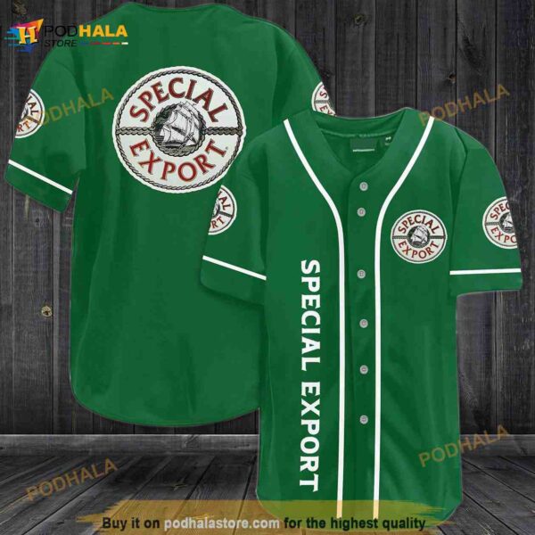 Special Export Beer Green 3D Baseball Jersey