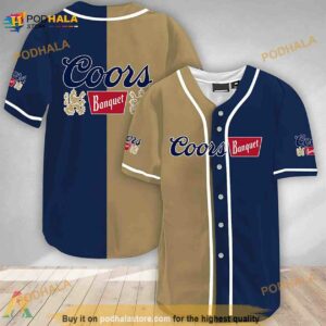 Tan And Navi Split Coors Banquet 3D Baseball Jersey Shirt