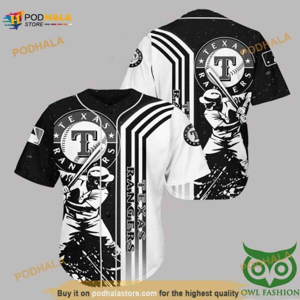 Texas Rangers White N Black 3D Baseball Jersey Shirt