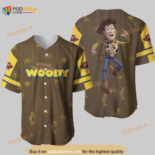 Toy Story Woody Brown Pattern Disney Cartoon Unisex 3D Baseball Jersey