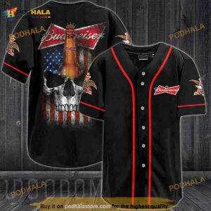 Us Flag Black Skull Budweiser 3D Baseball Jersey