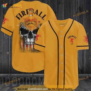 Us Flag Black Skull Fireball Cinnamon Whisky 3D Baseball Jersey