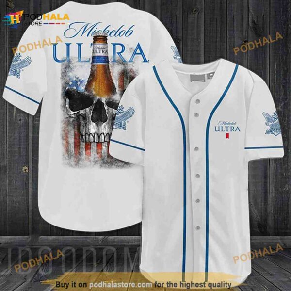 Us Flag Black Skull Michelob Ultra 3D Baseball Jersey