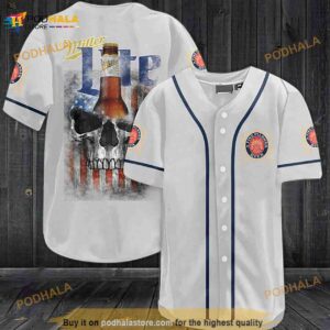 Us Flag Black Skull Miller Lite 3D Baseball Jersey