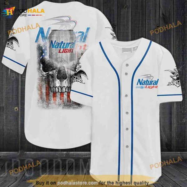 Us Flag Black Skull Natural Light 3D Baseball Jersey