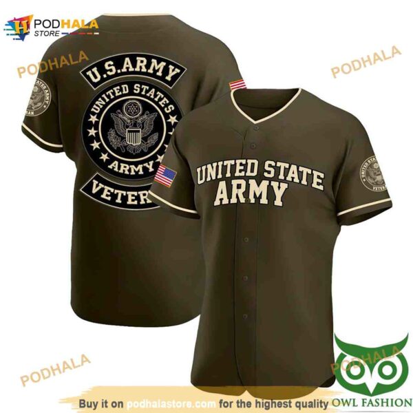 Veteran Us Army Brown 3D Baseball Jersey Shirt