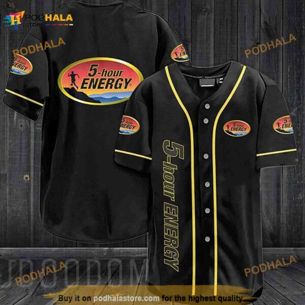 Vintage Black 5 Hour Energy 3D Baseball Jersey