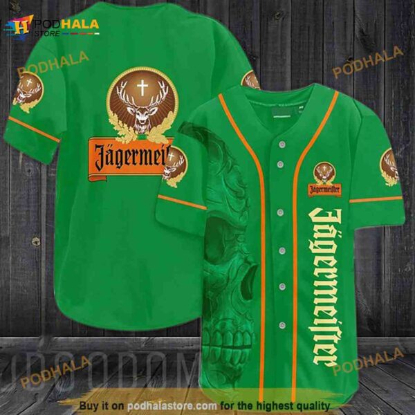 Vintage Green Skull Jagermeister 3D Baseball Jersey