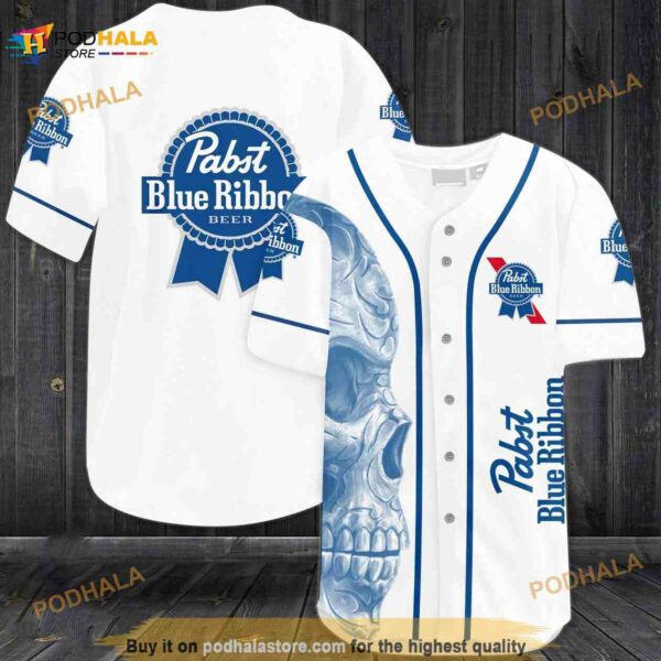 Vintage White Skull Pabst Blue Ribbon 3D Baseball Jersey