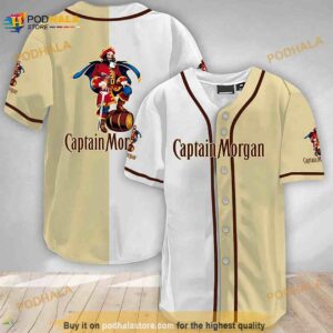 White And Beige Split Captain Morgan 3D Baseball Jersey