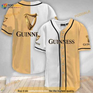 White And Beige Split Guinness Beer 3D Baseball Jersey