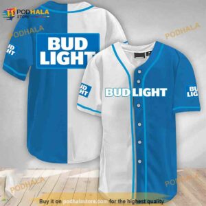 White And Blue Split Bud Light 3D Baseball Jersey