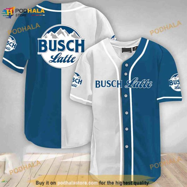 White And Blue Split Busch Latte 3D Baseball Jersey