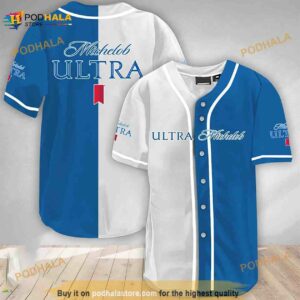 White And Blue Split Michelob Ultra 3D Baseball Jersey