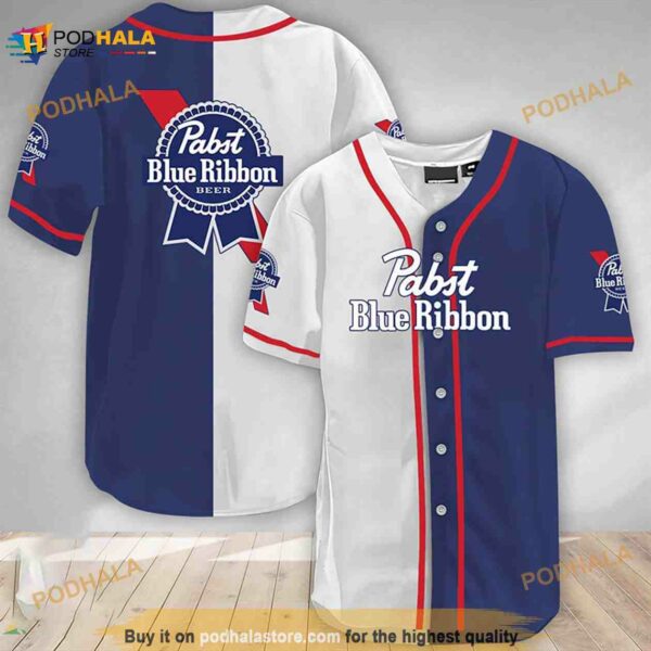 White And Blue Split Pabst Blue Ribbon 3D Baseball Jersey