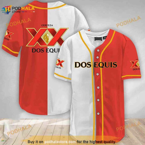 White And Red Split Dos Equis 3D Baseball Jersey