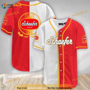 White And Red Split Schaefer Beer 3D Baseball Jersey