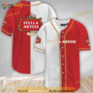 White And Red Split Stella Artois 3D Baseball Jersey