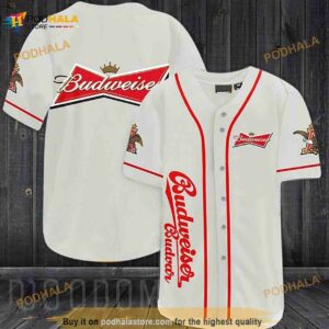 White Budweiser Beer 3D Baseball Jersey