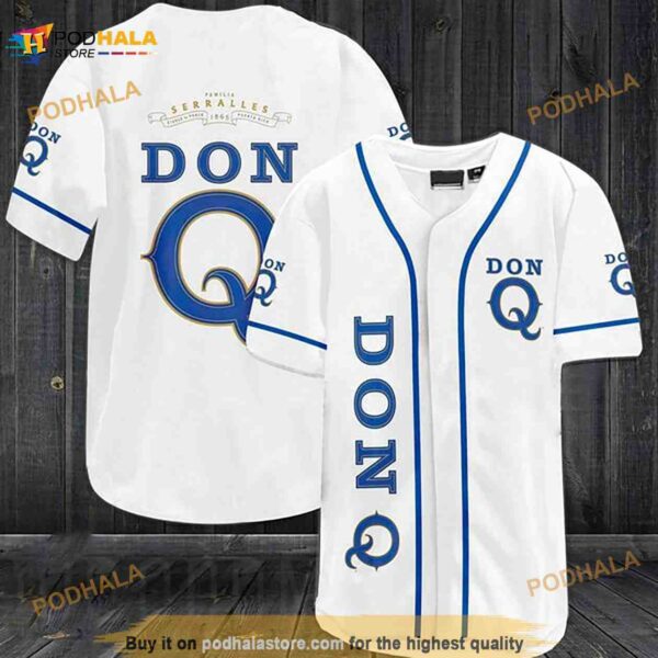 White Don Q Rum 3D Baseball Jersey