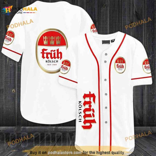 White Fruh Kolsch 3D Baseball Jersey