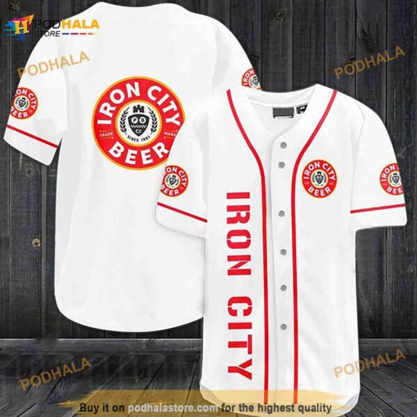 White Iron City Beer 3D Baseball Jersey