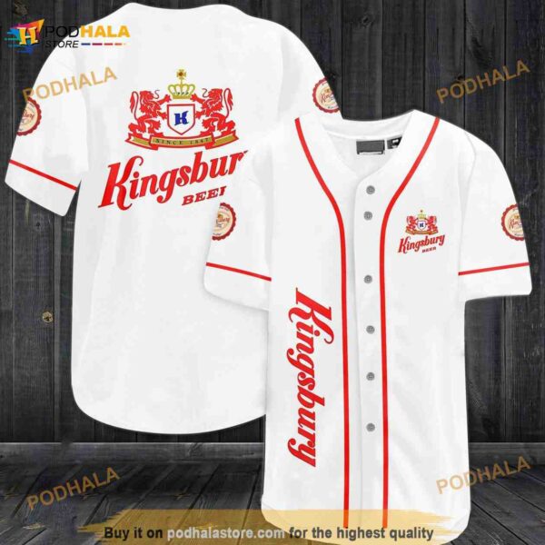 White Kingsbury Beer 3D Baseball Jersey