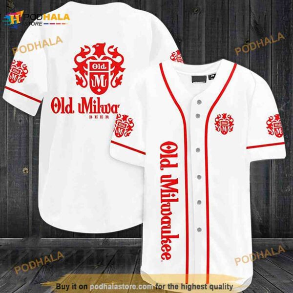 White Old Milwaukee Beer 3D Baseball Jersey