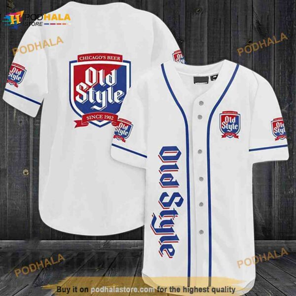 White Old Style Beer 3D Baseball Jersey