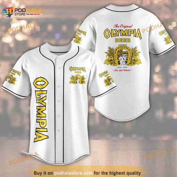 White Olympia Beer 3D Baseball Jersey Unisex Shirt