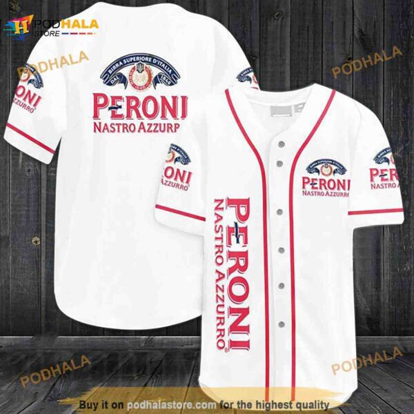 White Peroni Nastro Azzurro Beer 3D Baseball Jersey