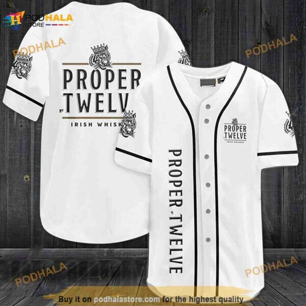 White Proper No. Twelve Irish Whiskey 3D Baseball Jersey