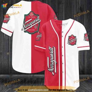 White Red Narragansett Beer 3D Baseball Jersey