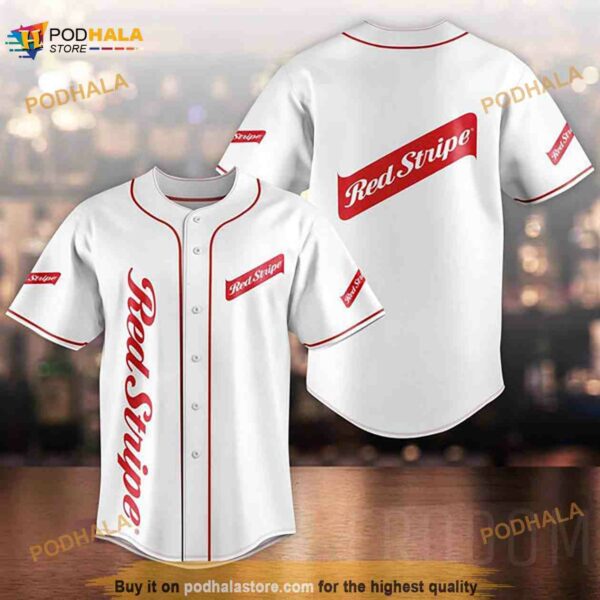 White Red Stripe 3D Baseball Jersey Unisex Shirt