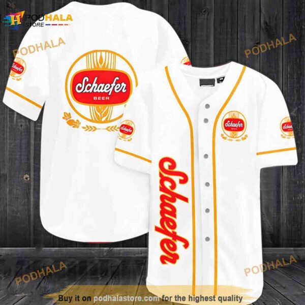 White Schaefer Beer 3D Baseball Jersey