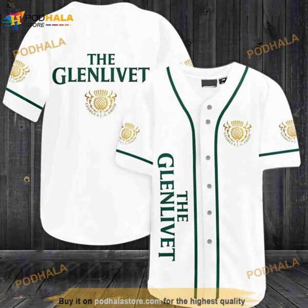 White The Glenlivet Whiskey 3D Baseball Jersey