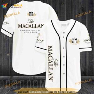 White The Macallan Whiskey 3D Baseball Jersey