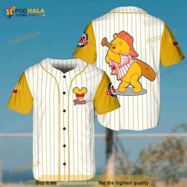 Winnie Pooh The Catcher Disney Cartoon Pinstripe 3D Baseball Jersey