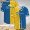 Yellow And Blue Split Corona Extra 3D Baseball Jersey Shirt