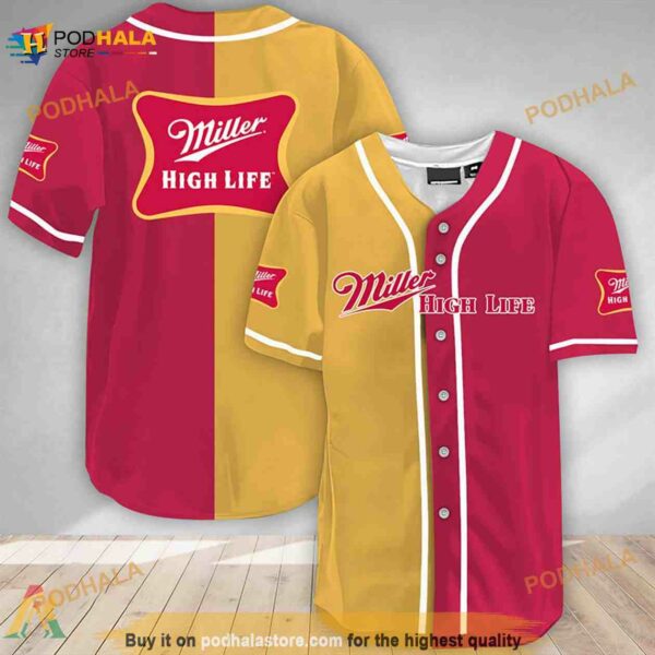 Yellow And Maroon Split Miller High Life 3D Baseball Jersey Shirt